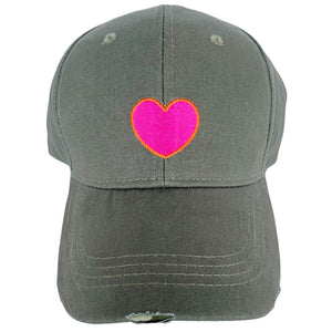 HAUTE SHORE BASEBALL CAP - Green with Pink Heart