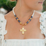 Load image into Gallery viewer, BLUE &amp; WHITE JERUSALEM CROSS NECKLACE
