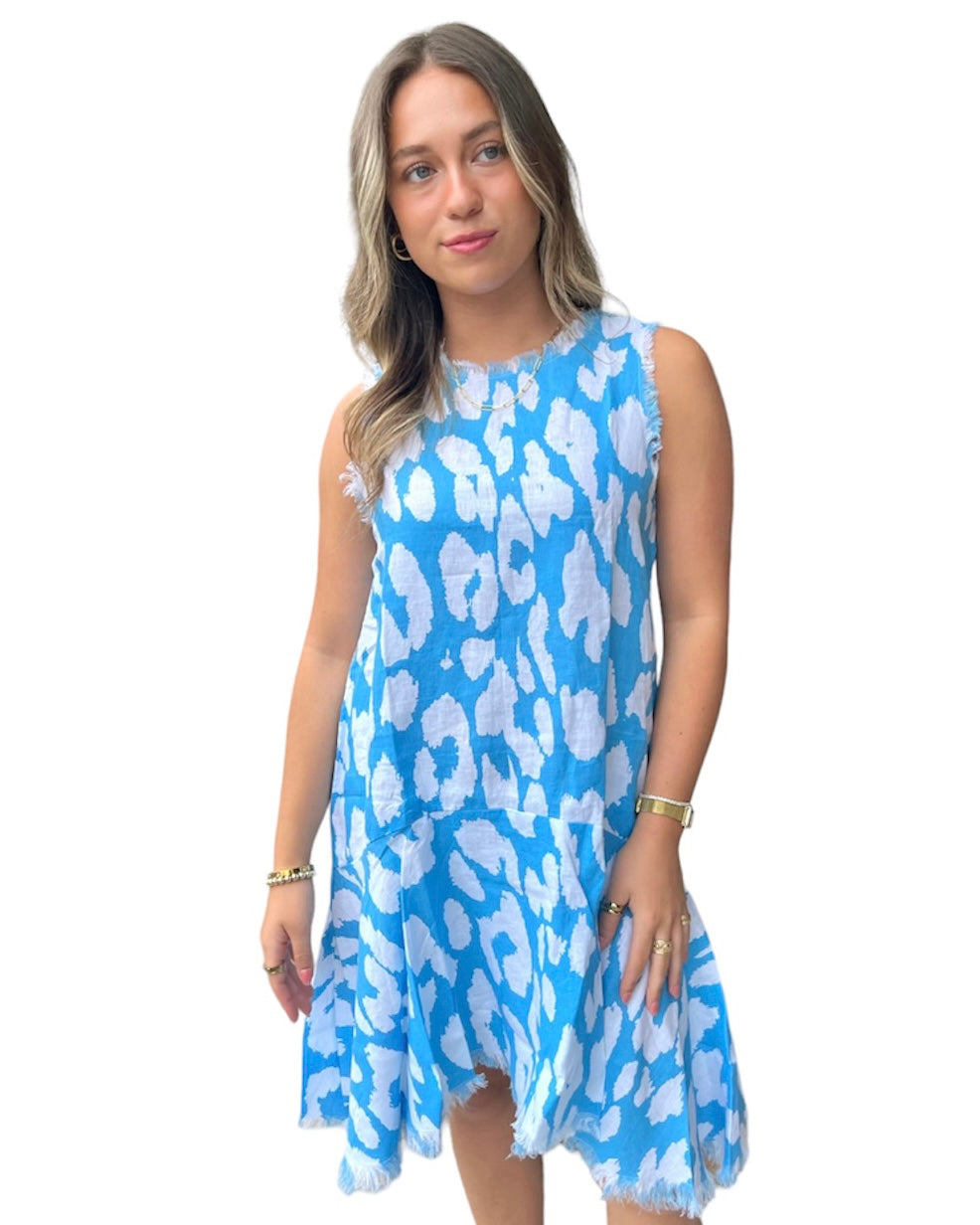 POSITANO DRESS - Blue Leopard