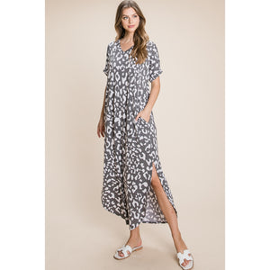 CHEETAH PRINT MAXI DRESS - GREY