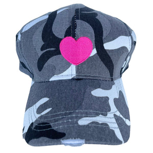 HAUTE SHORE BASEBALL CAP - Pink Heart Grey Camo