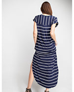 Load image into Gallery viewer, NAVY STRIPE MAXI DRESS
