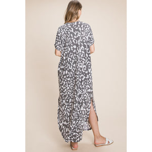 CHEETAH PRINT MAXI DRESS - GREY