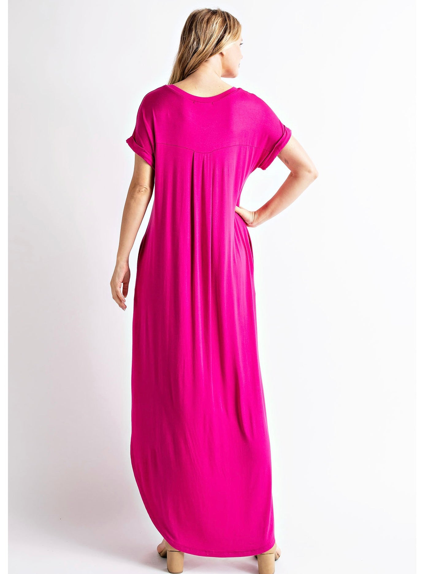 V-NECK MAXI DRESS - Fuchsia