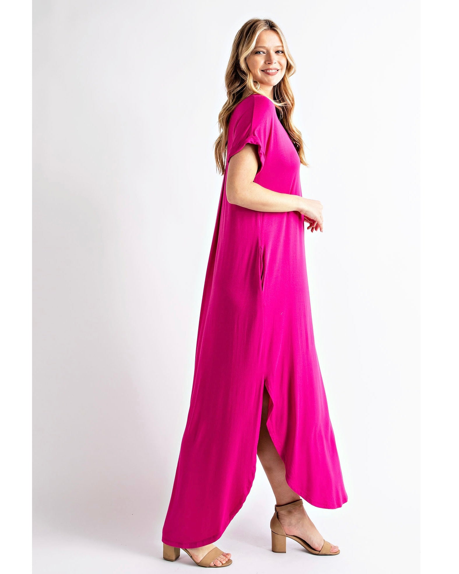 V-NECK MAXI DRESS - Fuchsia