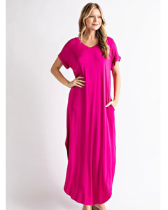 V-NECK MAXI DRESS - Fuchsia