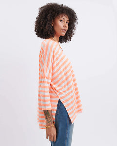 Catalina Slub Tee -  Neon Orange Stripes