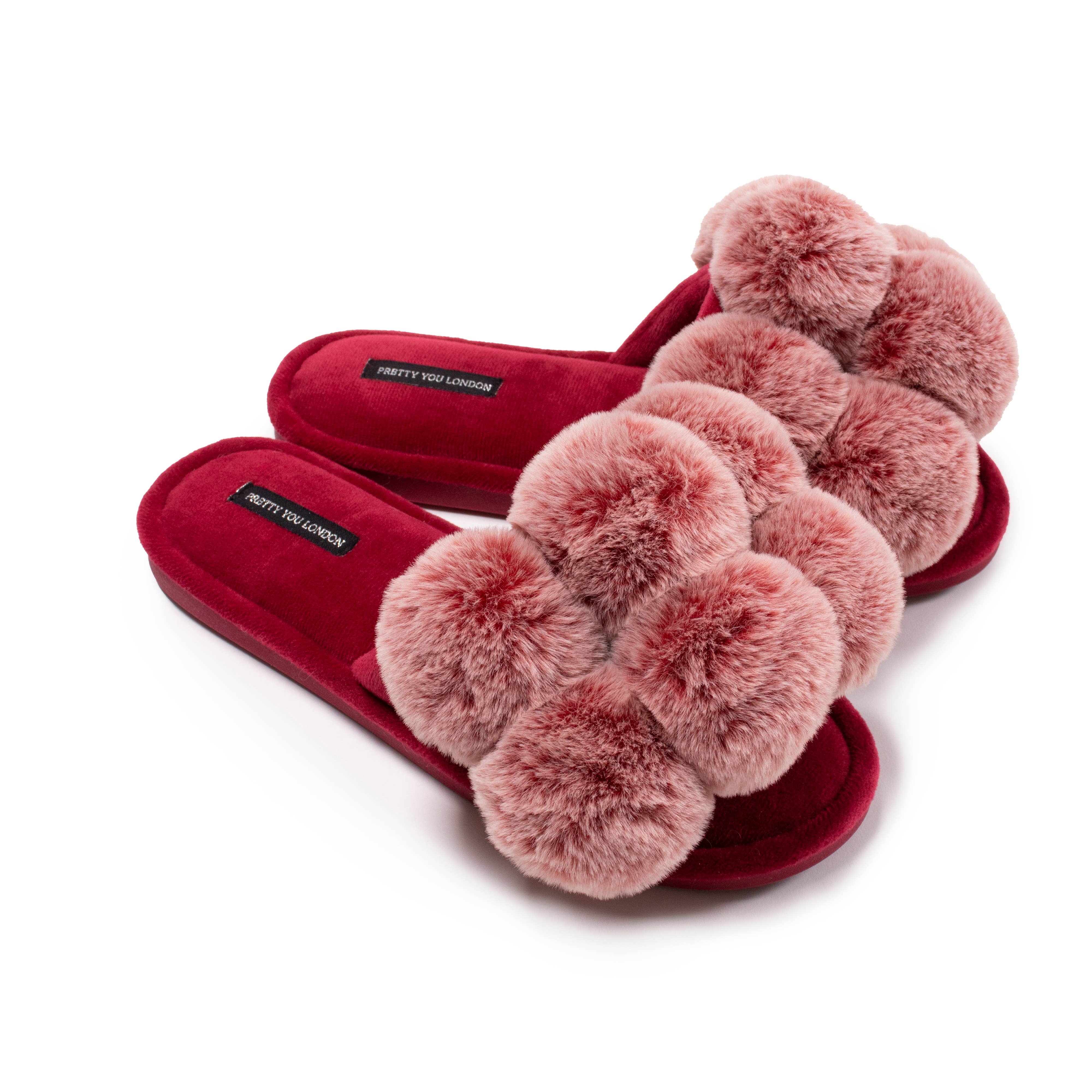 POM POM SLIPPERS Red – Carriage House Clothing