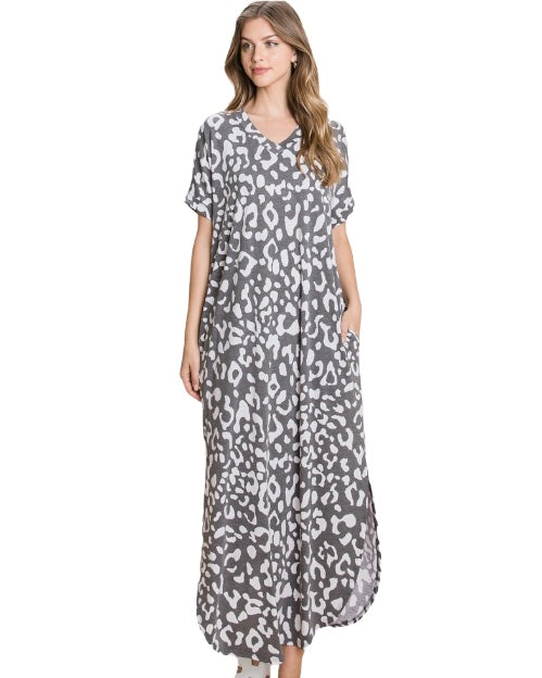 CHEETAH PRINT MAXI DRESS - GREY